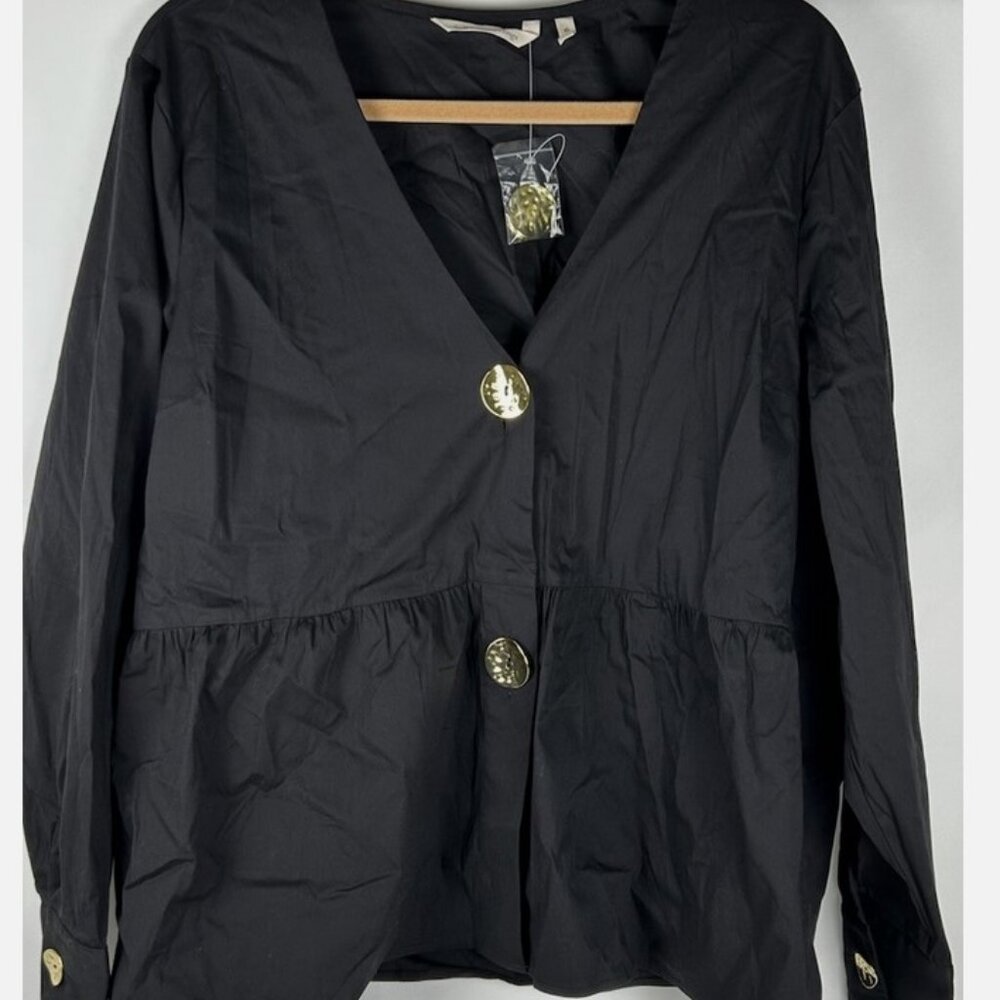 NEW Soft Surroundings Black Oversize Gold Buttons Lola Blouse Womens XL Stretch